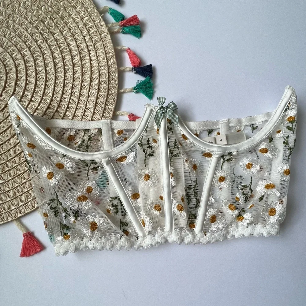 For Love And Lemons Tossed Daisy Corset Small Ivory White NEW - Picture 7 of 8